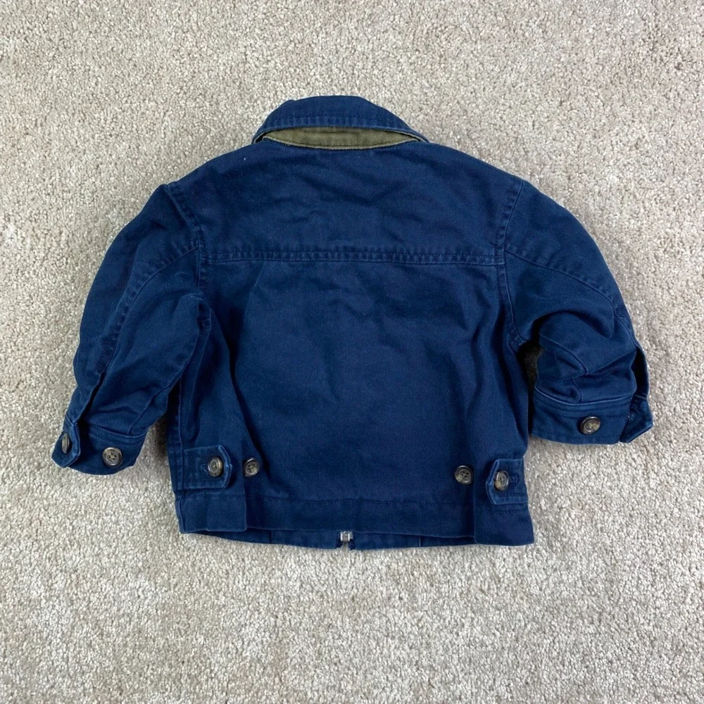Polo Ralph Lauren Toddler Navy Blue Plaid Lined Harrington Jacket 12M Red Pony